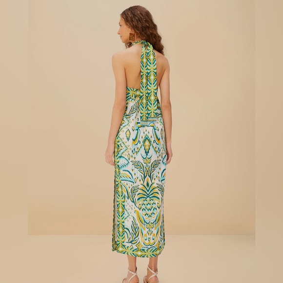 Farm Rio: TURQUOISE TROPICAL TAPESTRY HALTER MAXI DRESS - Picture 2 of 13